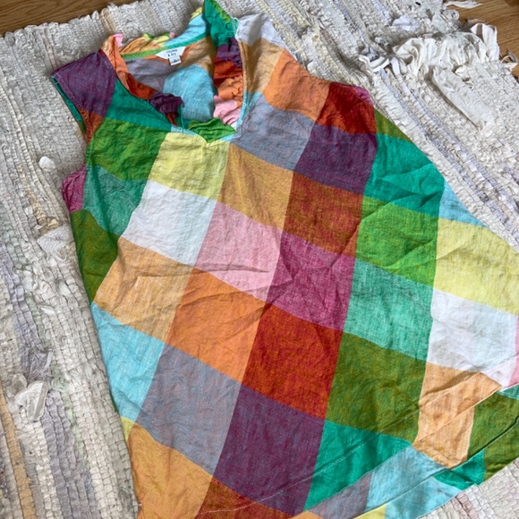 crown & ivy 100% Linen Sleeveless Colorful V Neck Top Size Large - Picture 2 of 5